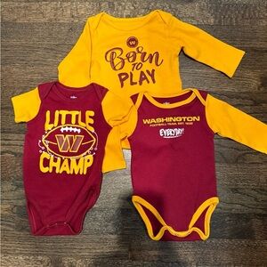 3 baby Washington Commanders onesies